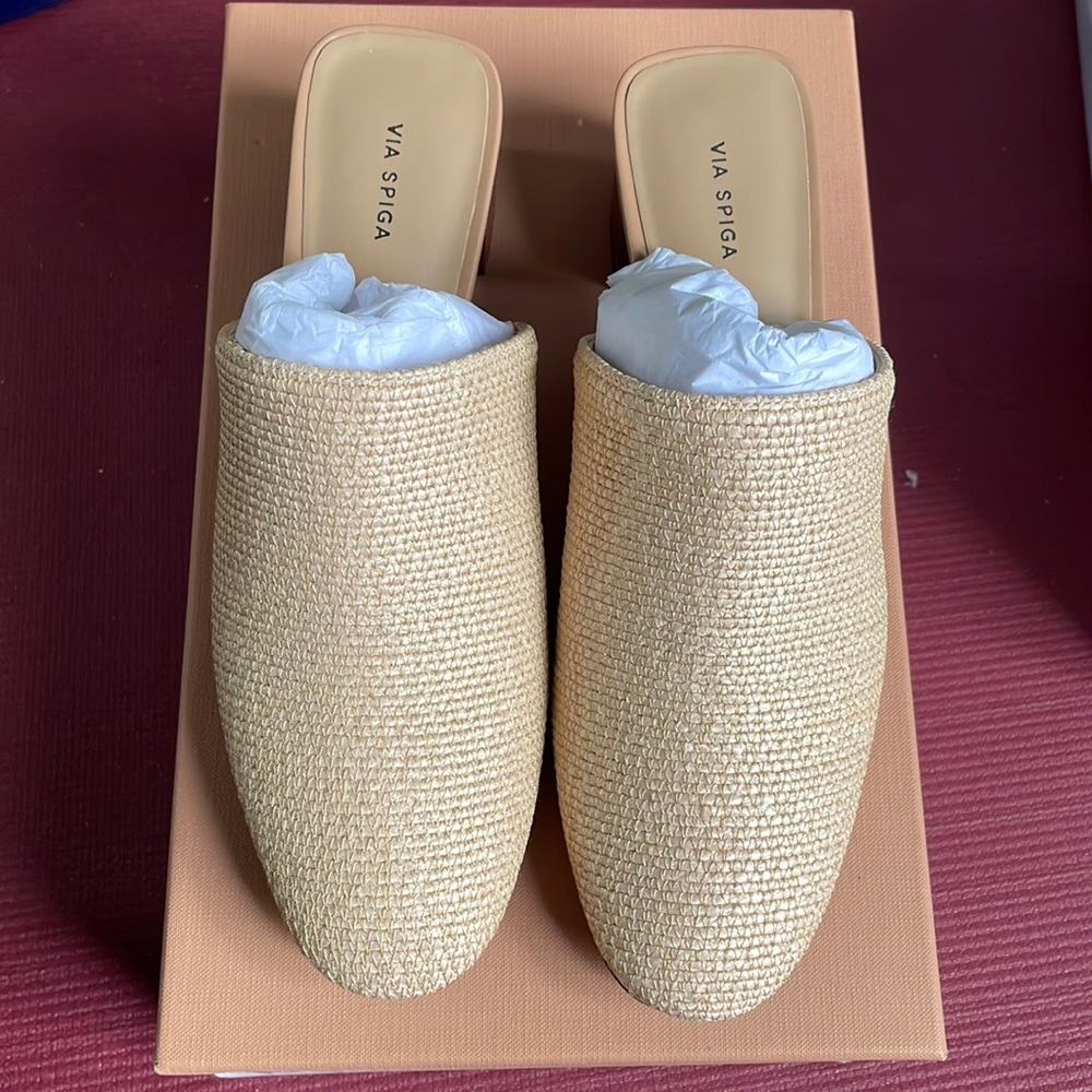 Via Spiga Mitchel 2 Block Heel Mules Beige